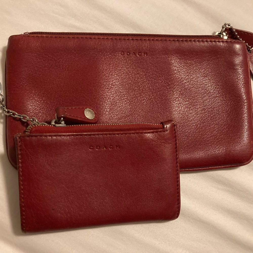 Coach leather make up bag and credit card holder key chain set.